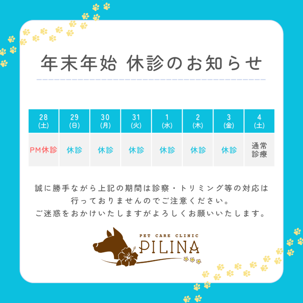 年末年始の休診のお知らせ